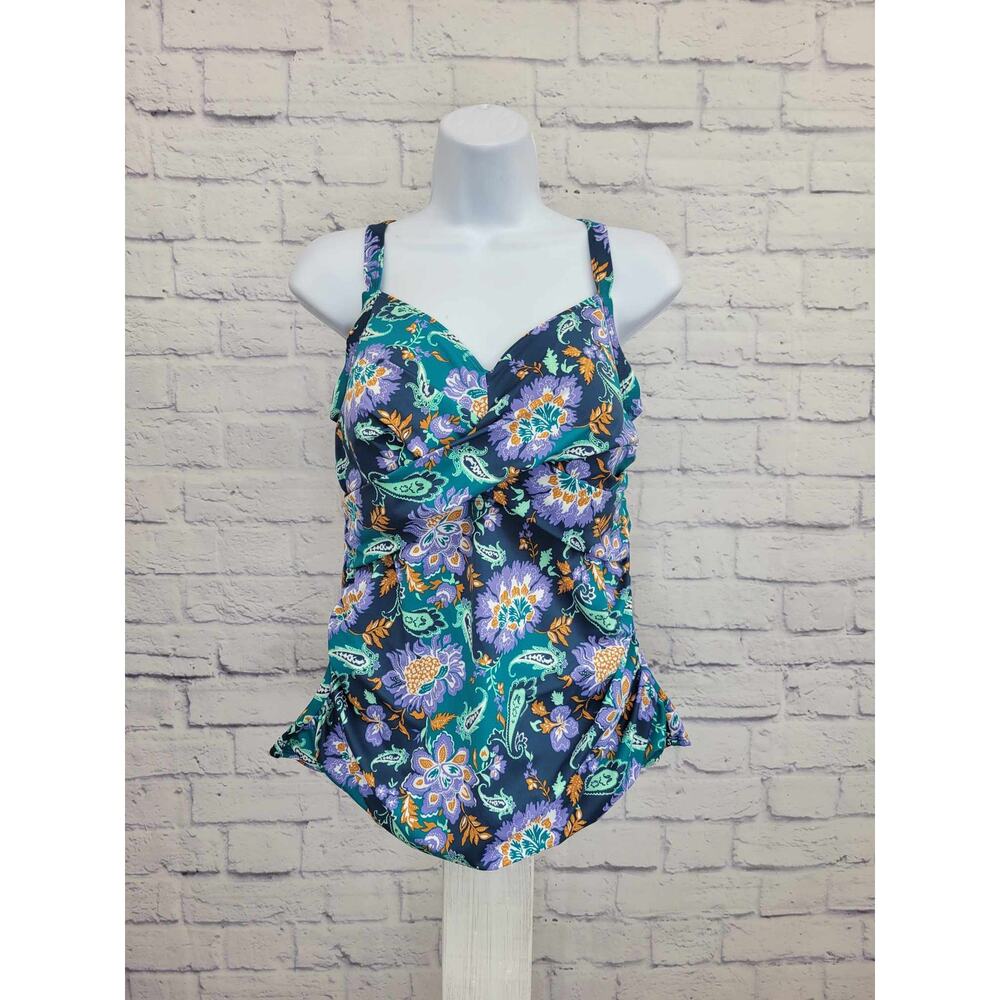8R MALLARD PAISLEY A392815 Denim & Co. Beach Twist Front Tankini